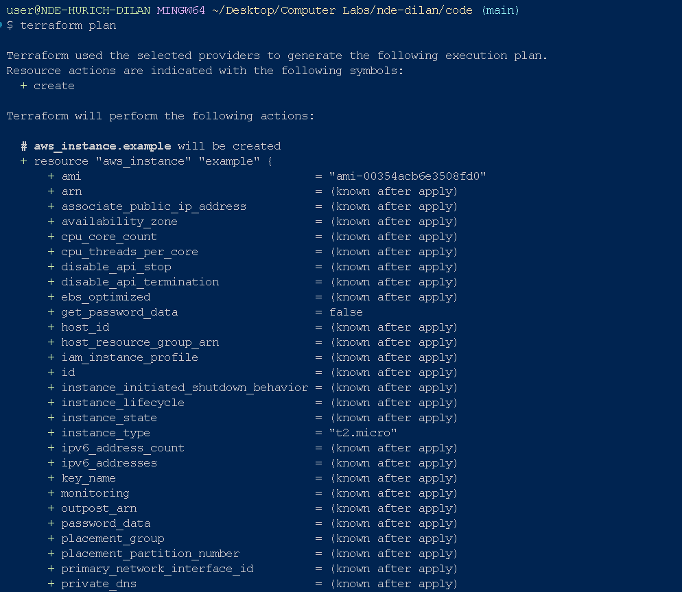 Terraform plan output